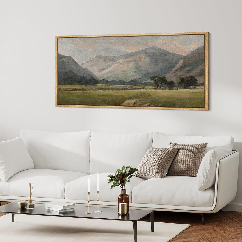 Extra Large Framed Canvas Print Wall Art Pastoral Beauty Classic Mountainous Landscape Illustrations Antique Retro