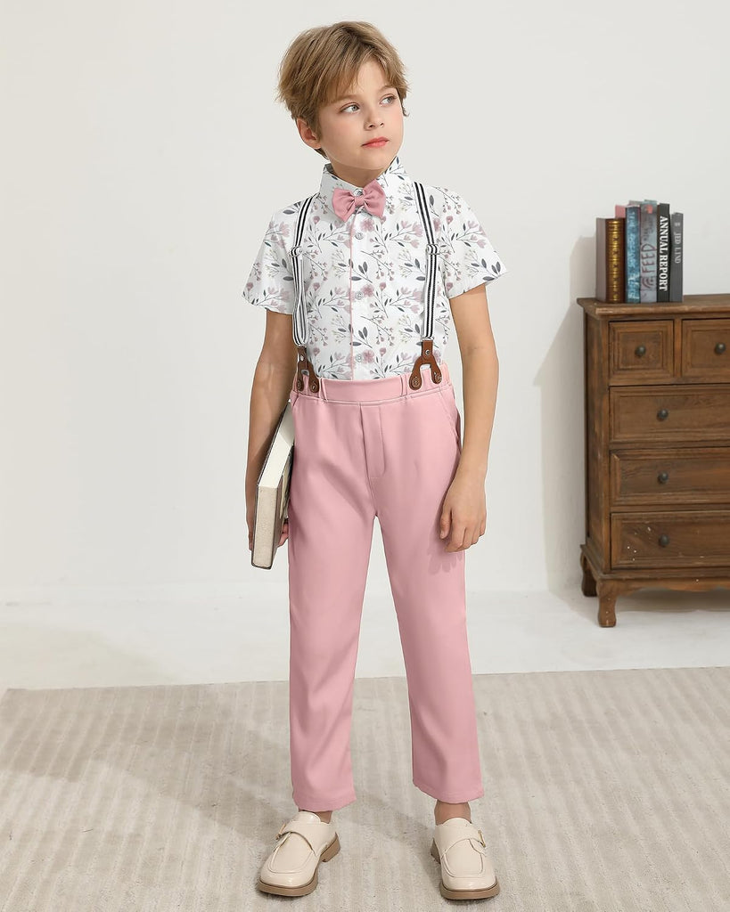 Boys Suits 3 Pieces Formal Dress Shirt with Bowtie+Suspender Pants Boy Gentleman Outfits Set