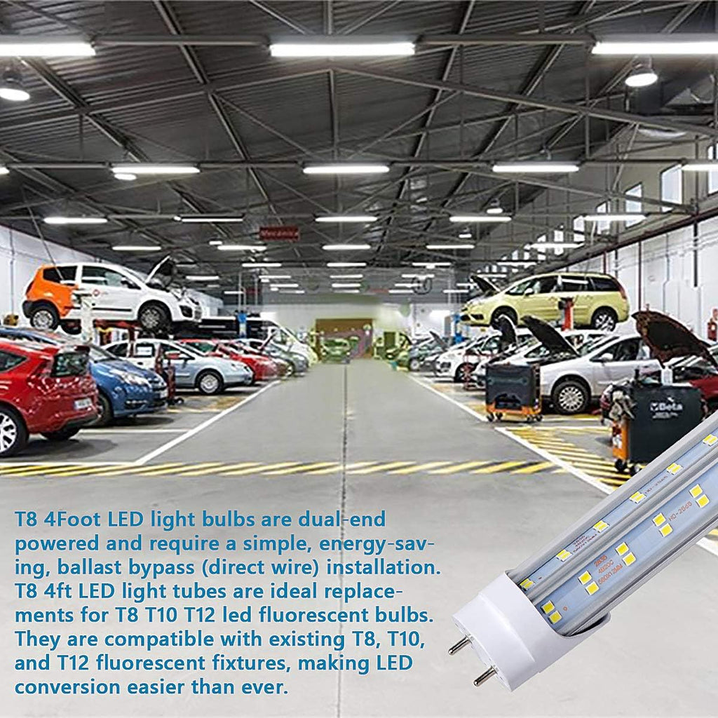 T8 LED Bulbs 4FT Tube Light, 60W 6500LM 6000K Cold White, 4 Foot Flourescent Tube Replacement, 4 Row V Shape