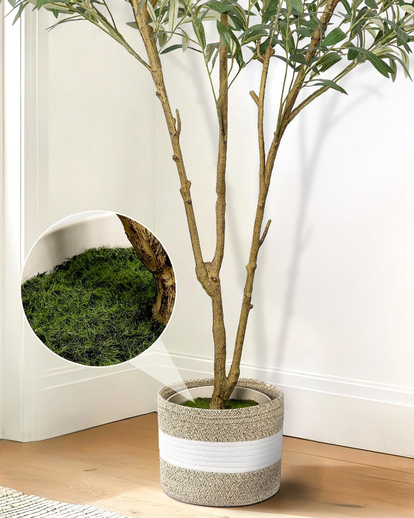 Artificial Olive Tree 6FT - Tall Faux Olive Trees Indoor with Planter&Cotton Basket, Large Fake Olive Plants