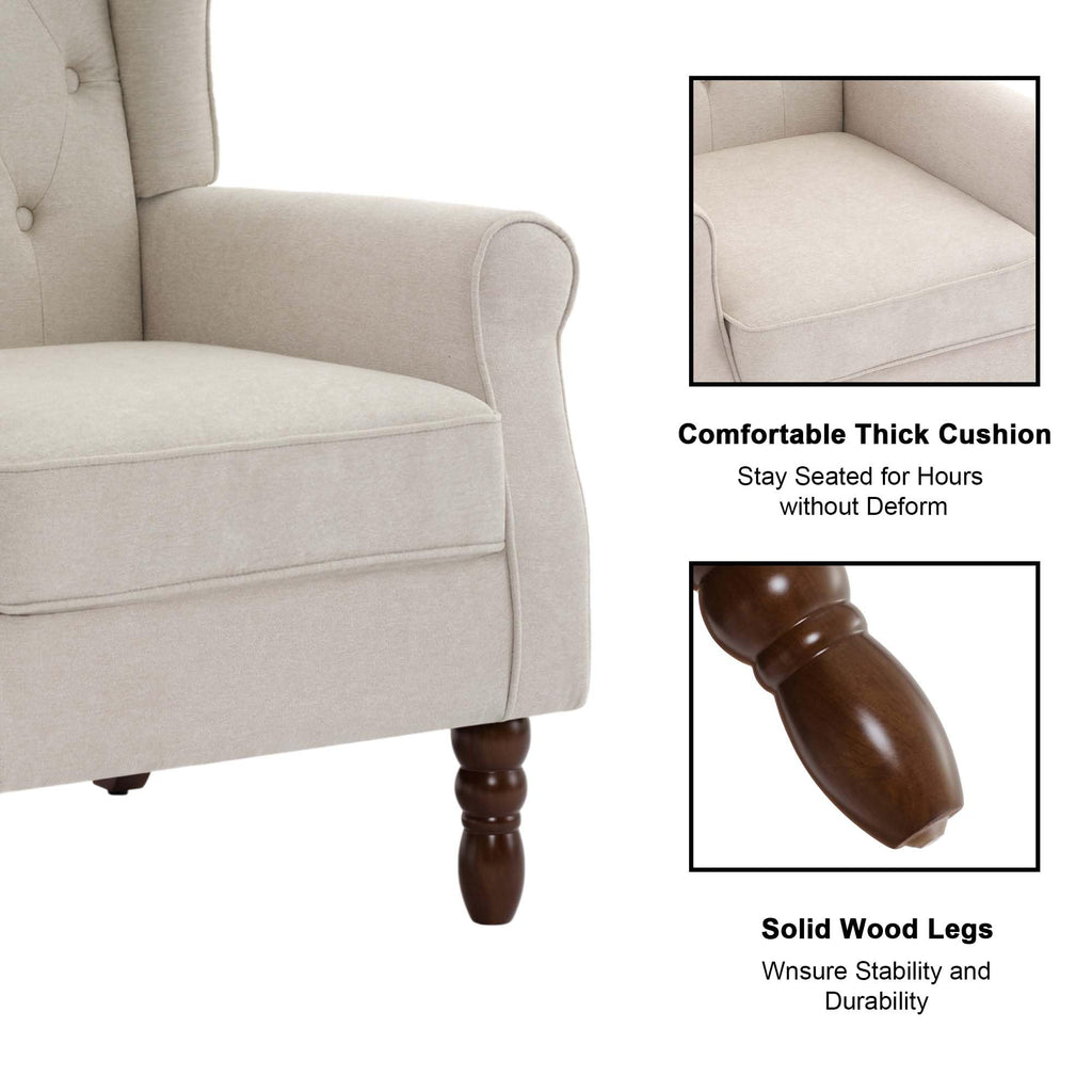 Chenille Wingback Accent Chair, Tufted High Back Armchair, Beige