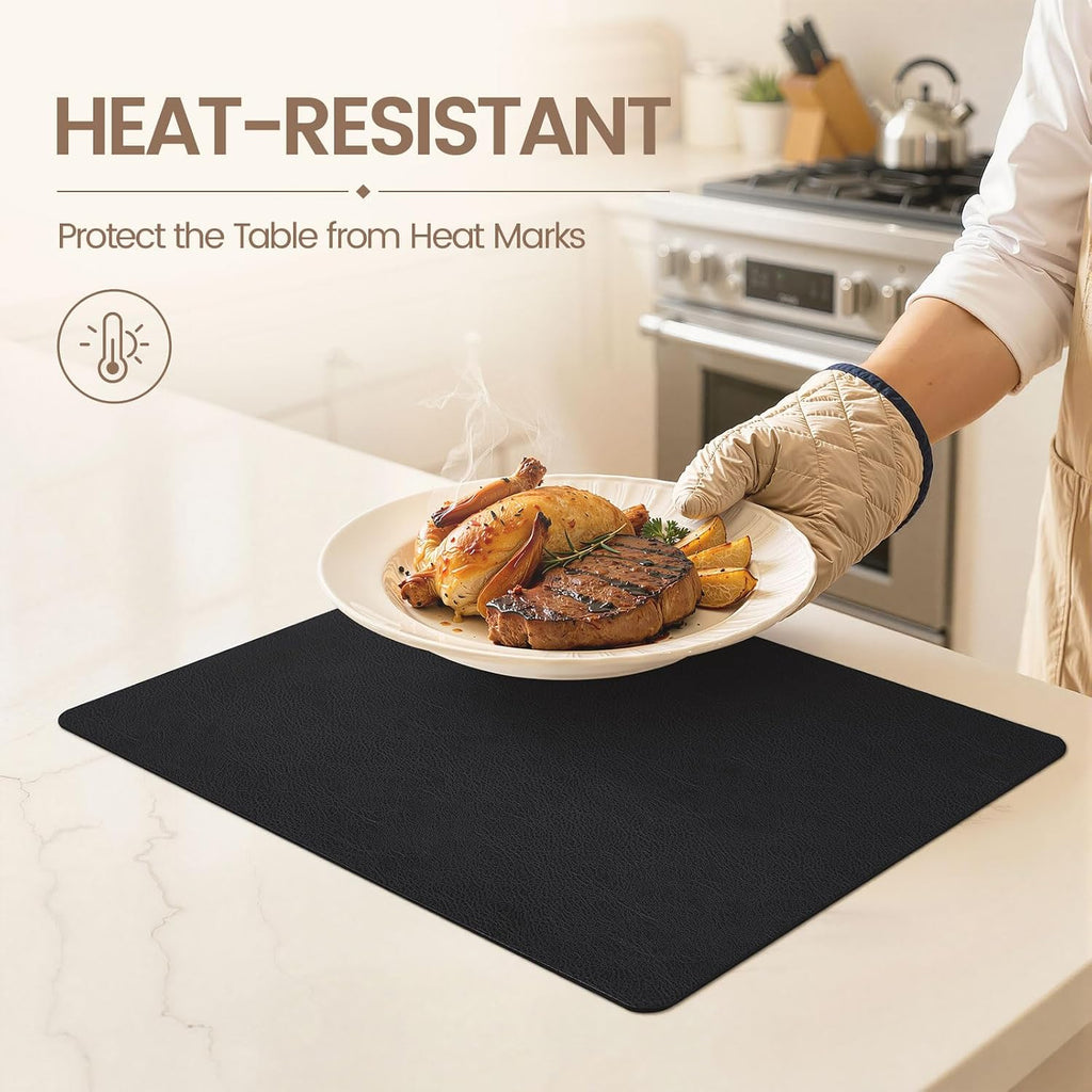 Faux Leather Vinyl Placemats, Easy to Clean, Black - Set of 4