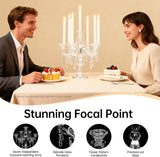 7-Arm Crystal Candle Holder, 14'' Crystal Candelabra with Crystal Pendant, Elegant Crystal Candelabra Candlestick Holder
