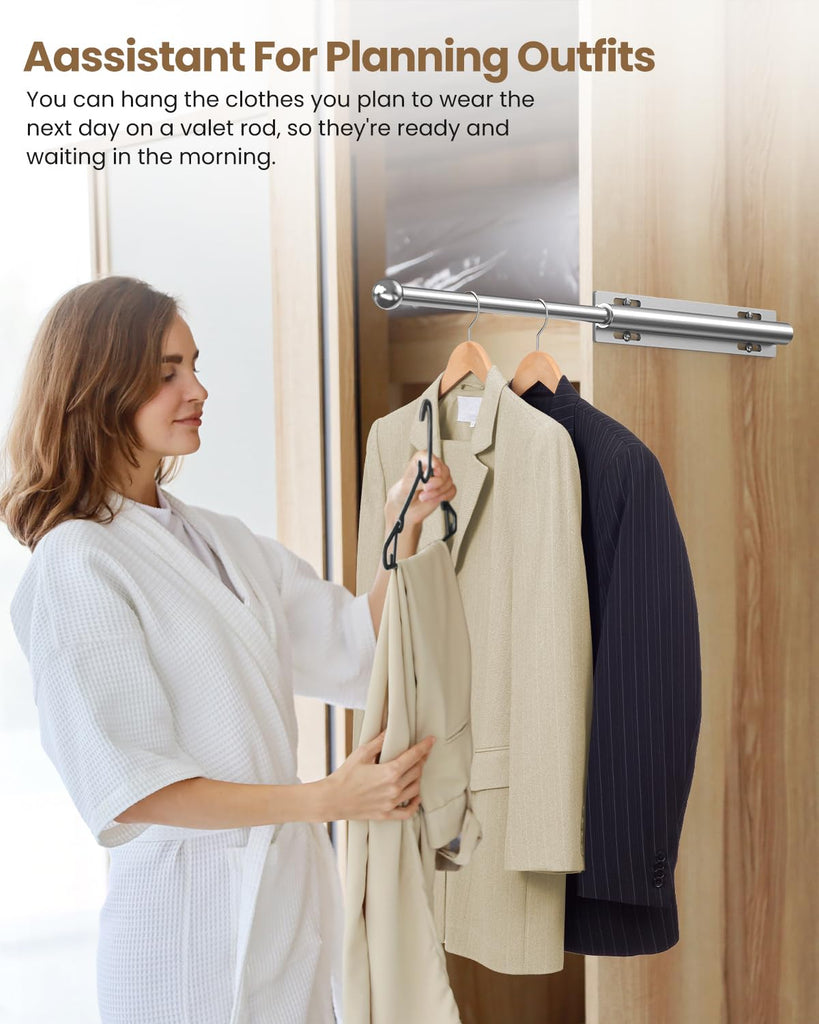 12" Valet Rod for Closet Pull Out, 2-Pack, White