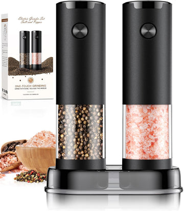 Electric Salt and Pepper Grinder Set Automatic Battery Pepper Mill Shakers Adjustable Coarseness Upgraded Larger - Set of 2