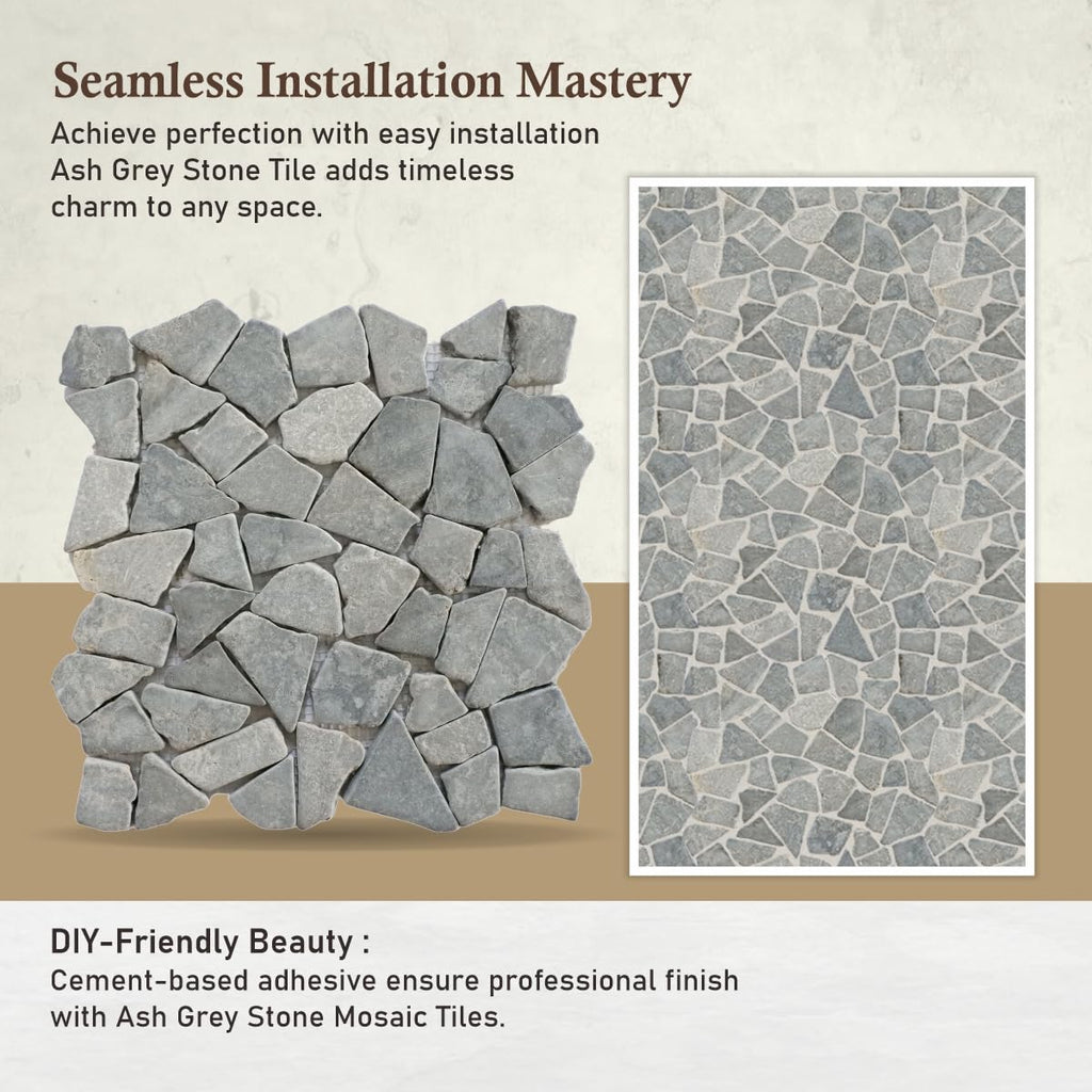 Ash Grey Random Mosaic, Tumbled Stone Back Splash Tiles Walls, Shower and Bathroom Floors, and Outdoor Areas (11.4" X