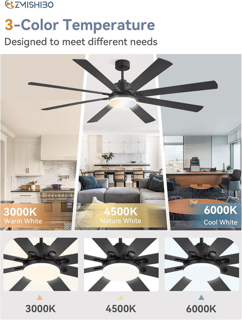 72 Inch Large Industrial Ceiling Fan with Remote, Black