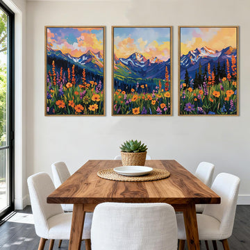 Colorful Wildflower Wall Art Boho Mountain Wall Decor Nature Floral Art Print 16x24 Inch Set of 3 Bedroom Dining Room