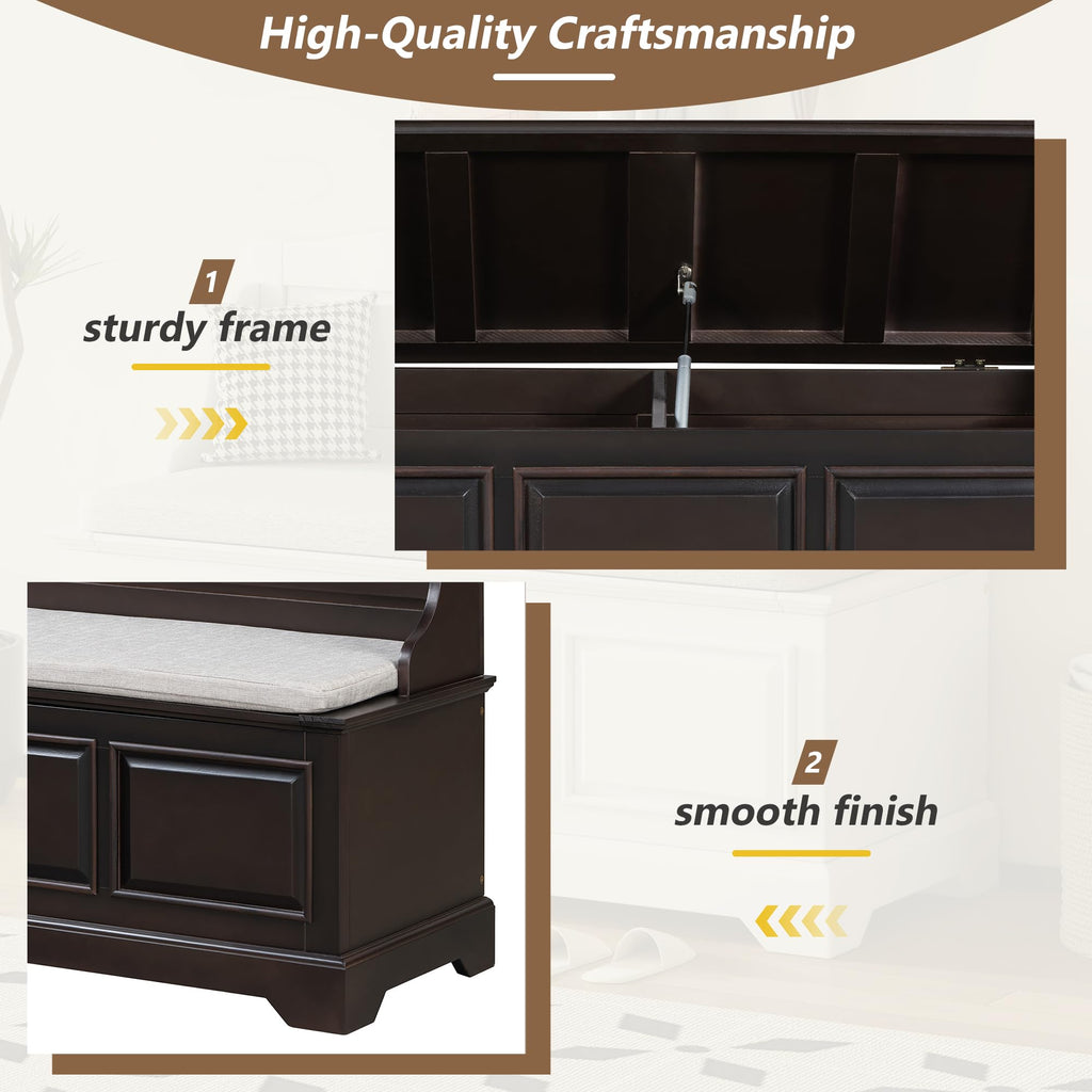 Shoe Storage Bench with Seating, 41.7" Farmhouse Entryway Bench with Cushion and Hidden Storage, Upholstered Storage