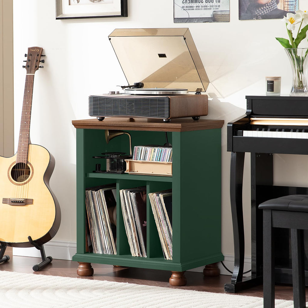 24" Wide Record Player Stand with Charging Station, Green