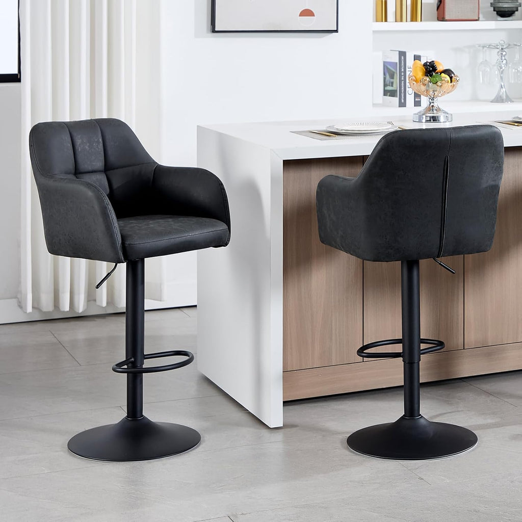 Modern Leather Barstools Set of 4 Swivel Counter Height Barstools with Armrest and Bcak Upholstered Adjustable Bar