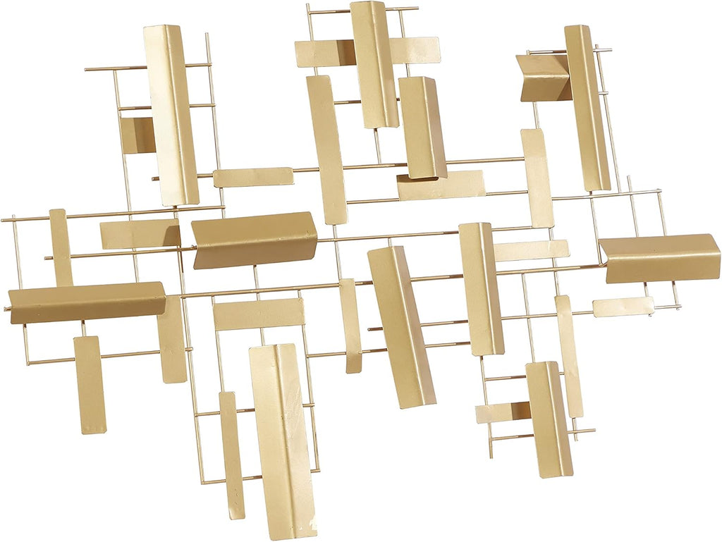Metal Geometric Home Wall Decor 3D Stripe Wall Sculpture, Wall Art 36" x 1" x 23", Gold