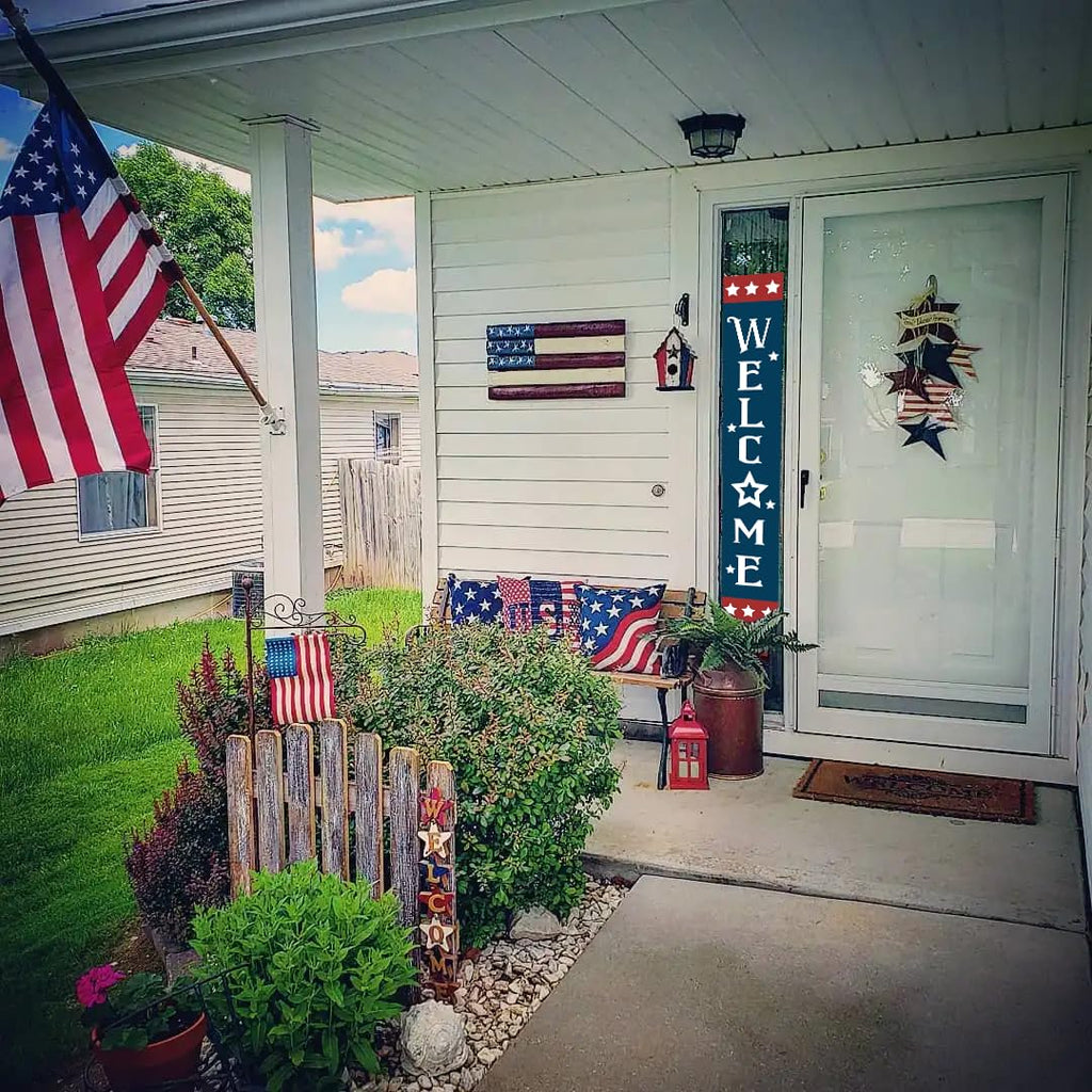 Patriotic Wooden Porch Sign 47" 4th of July Independence Day Large Welcome Sign Memorial Day Vertical Indoor Outdoor