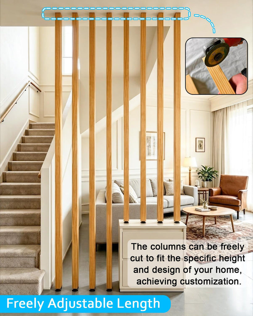 7′ Partition Posts Room Divider, Natural Wood Grain Screen Divider Columns
