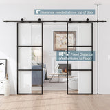 76 x 84 in Metal and Glass Sliding Double Barn Door with Installation Hardware Kit (Soft-Close Inclu