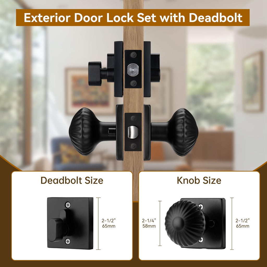 Black Exterior Door Lock Set, Square Front Door Lockset with Deadbolt