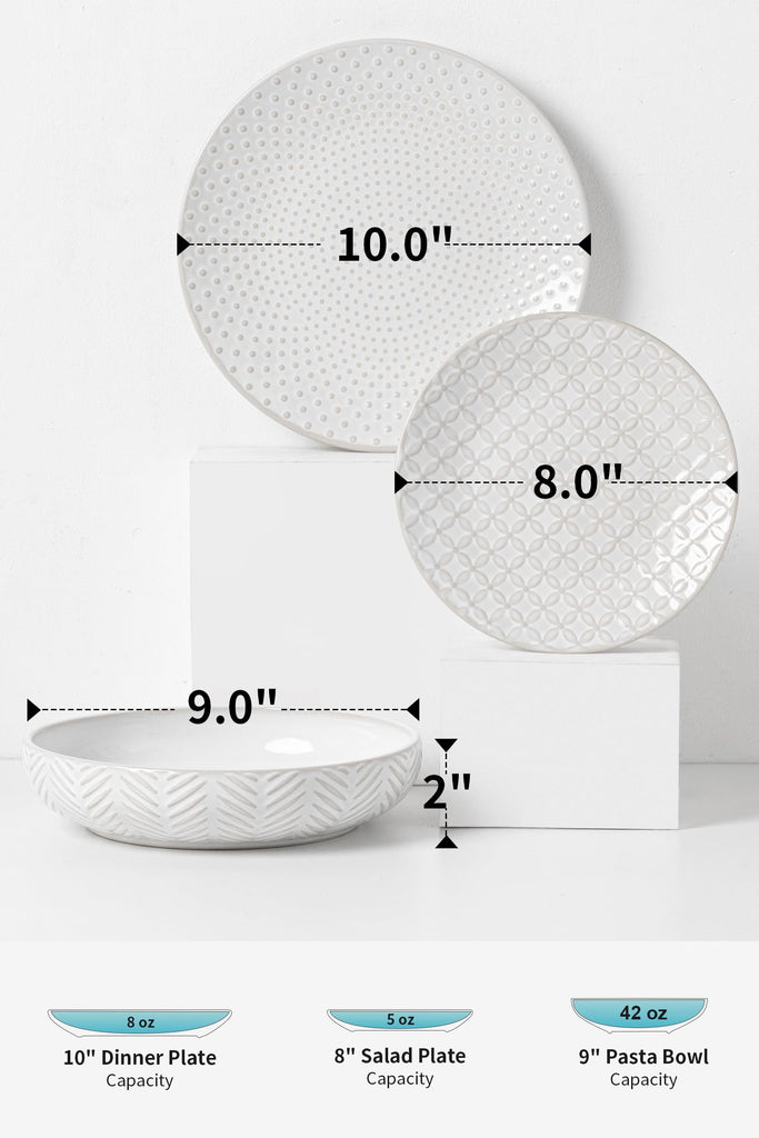 18 Piece Dinnerware Sets for 6, Premium Stoneware Plates and Bowls Sets of 18 with pasta bowls, Microwave &