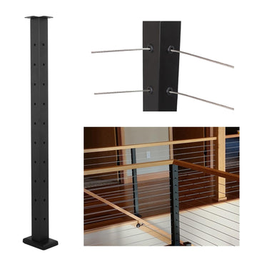 36" Corner Post L-Drilled Cable Railing Post Fixed Top