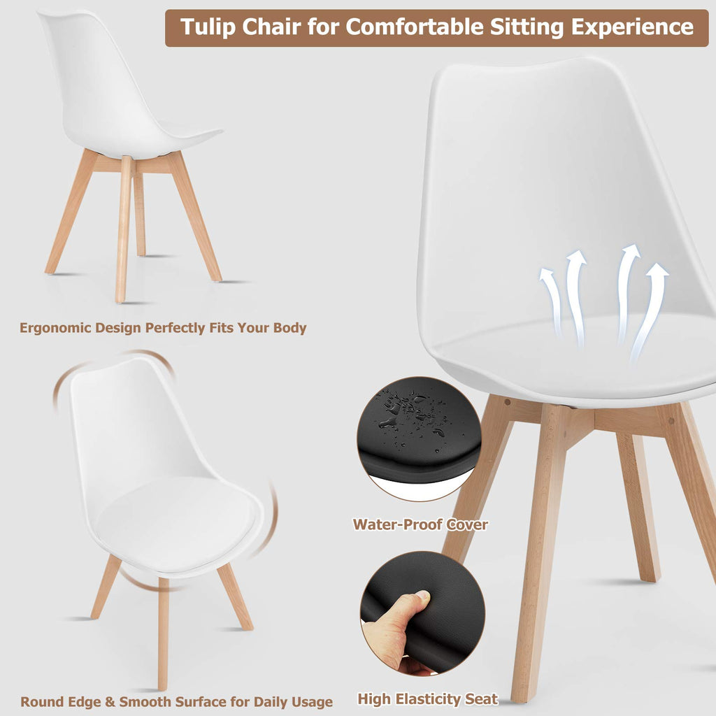 Set of 4 Modern Dining Chairs, High Backrest Kitchen Chairs, Elegant Mid Century Side Chairs w/Padded Seat, Solid