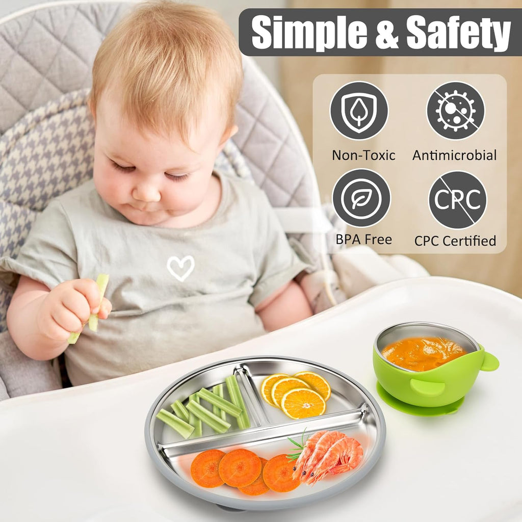Stainless Steel Baby Plate and Bowls with Suction - 4 Packs