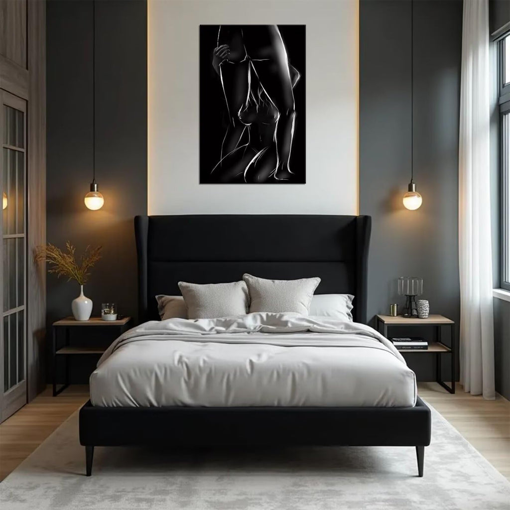 Woman and Man Wall Art Black and White Bedroom Wall Decor Sexy Couples Pictures Prints Artwork Apartment Bar Hotel