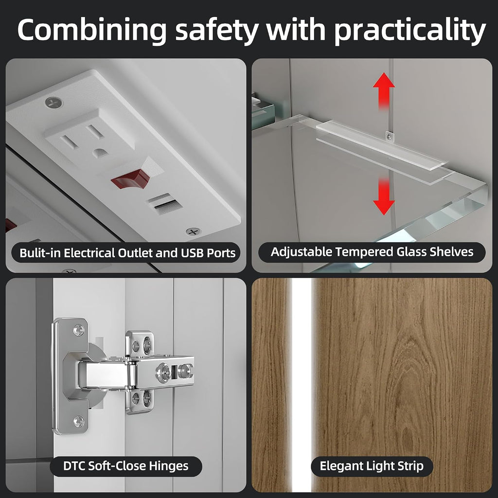60 x 32 Inch Medicine Cabinet with Mirror and LED Light | Recessed, Wall-Mounted, Dimmable, Anti-Fog, Memory