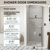 28-32" W x 72" H Frameless Pivot Shower Door