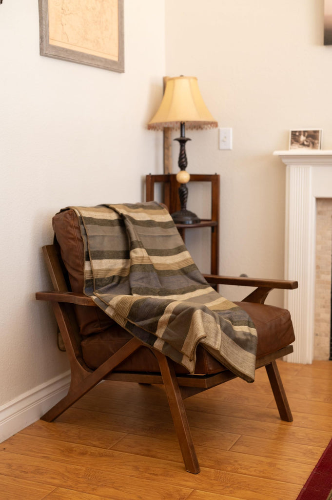 Land, Handmade Ecuadorean Alpaca Wool Small Blankets/Throws (Medium Brown Stripe)