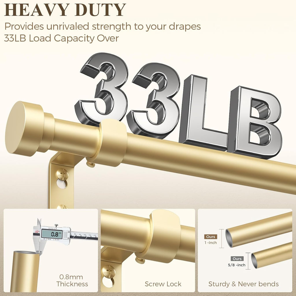 2 Pack Gold Curtain Rods 48 to 84 Inch(4-7FT),1 Inch Heavy Duty Curtain Rods,Adjustable Curtain Rod Set,Modern