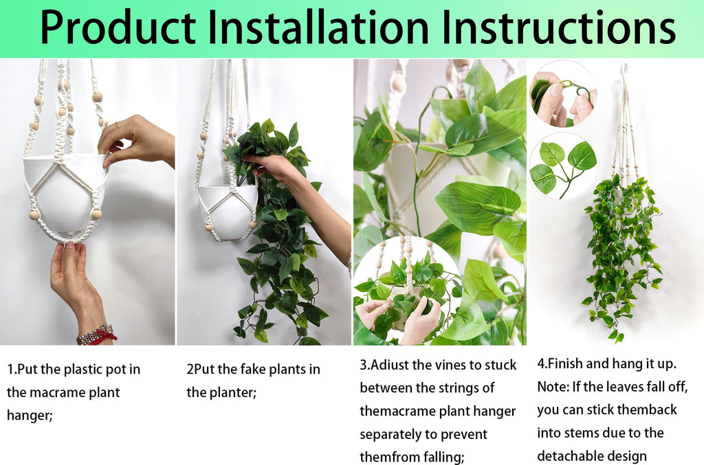 Fake Hanging Plants Artificial Plants Decor Macrame Plant Hanger with Fake Vines Faux Hanging Planter Greenery for
