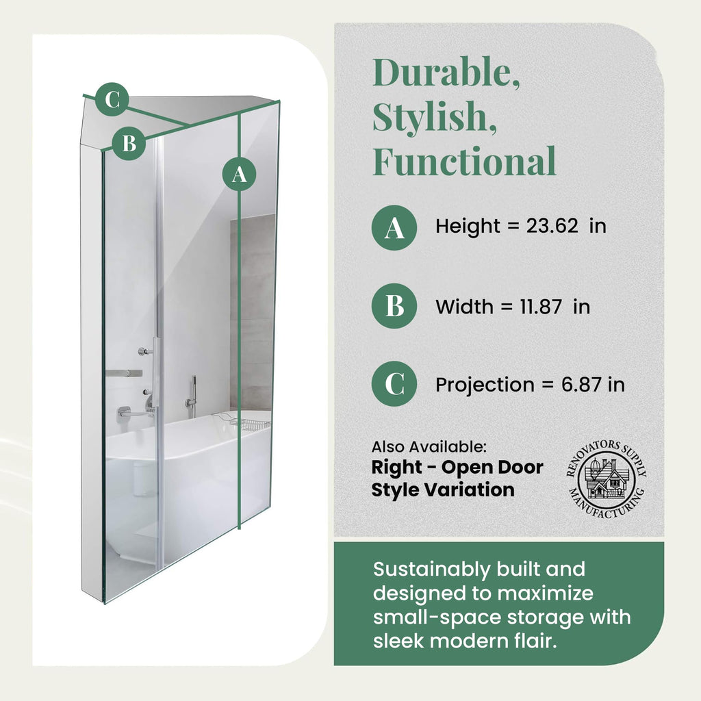Supply Infinity Corner Medicine Cabinet with Mirror - Triple Shelf Storage Cabinet - Modern Wall Mount Medicine