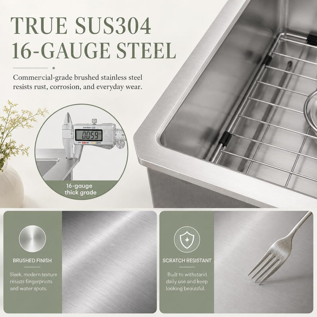 32''x18'' Double Bowl Undermount Kitchen Sink, T304 Stainless Steel 50/50 Workstation Sink with 10'' Deep Basins &