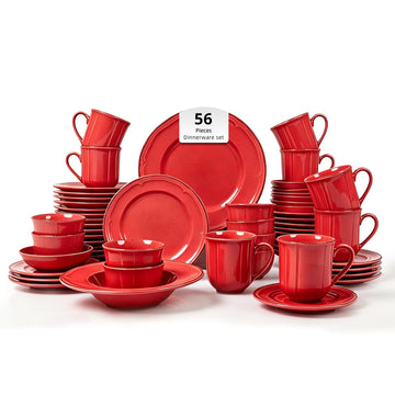 56pc Stoneware Dinnerware Set, Speckled Antique Red