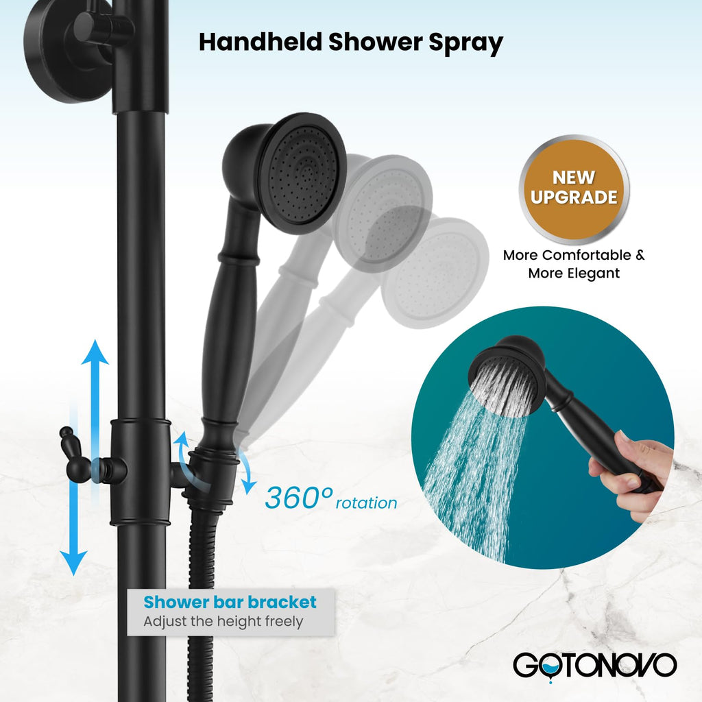Exposed Shower Faucet with Spout Matte Black,Straight Pipe