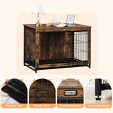 Dog Crate Furniture, 38.6" Large Dog Kennel Indoor, Wooden Cage with Pull-Out Tray