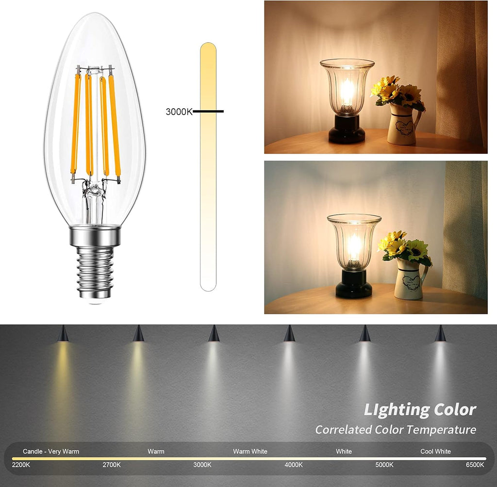 B11 E12 LED Bulbs, Dimmable 4W, 3000K Soft White, 40W Equivalent