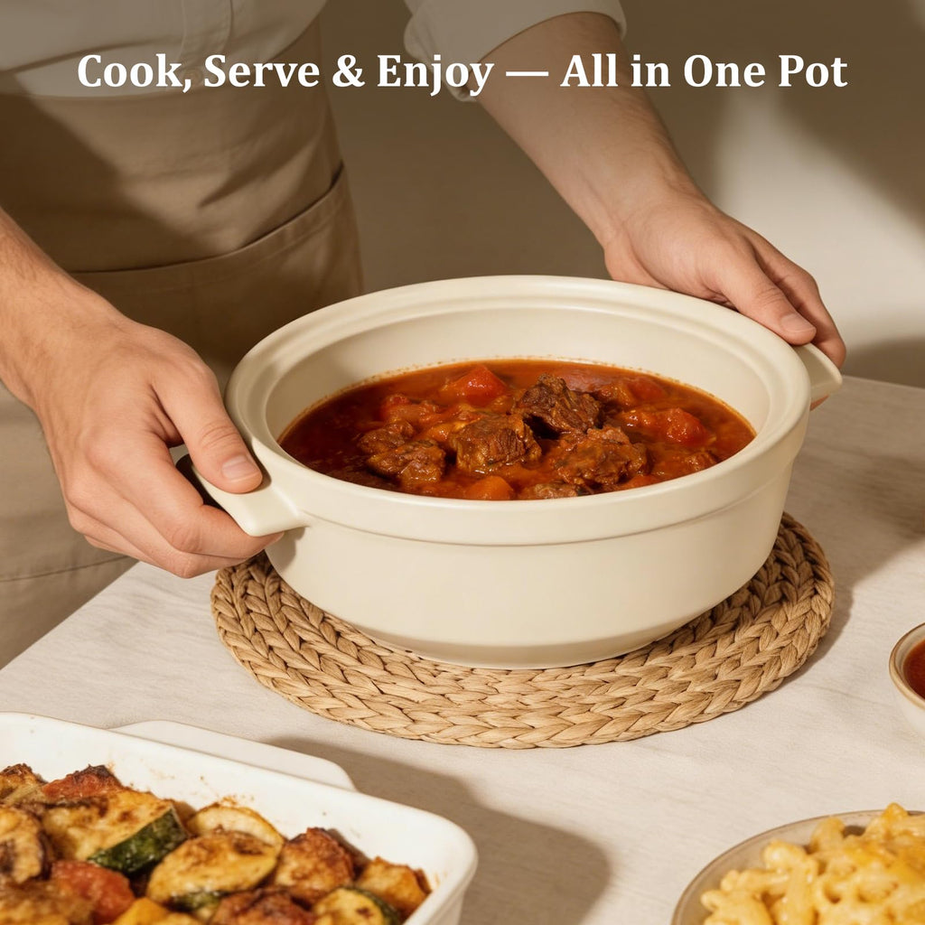 5 Quart Flami Pot with Lid, Natural Clay Pot for Cooking, Non-Toxic PFAS-Free Casserole Dish for Oven & Stovetop