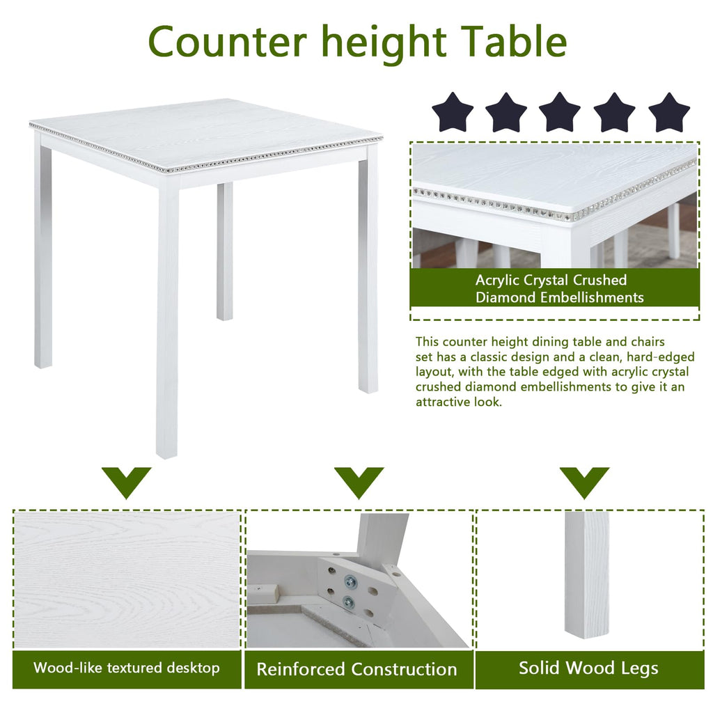 Square Dining Table for 4, Farmhouse Wood Counter Height Kitchen Table for Small Space, No Included Chairs, White