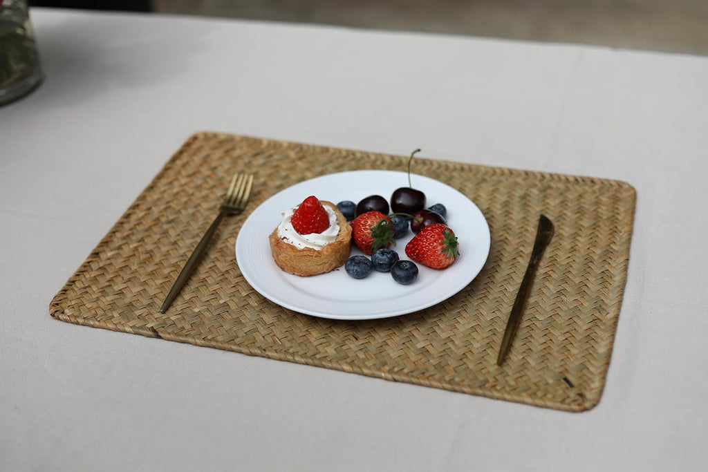 Natural Woven Rattan Rectangular Placemats Seagrass Place Mats for Dining Table (, 18x12inches) - Set of 6