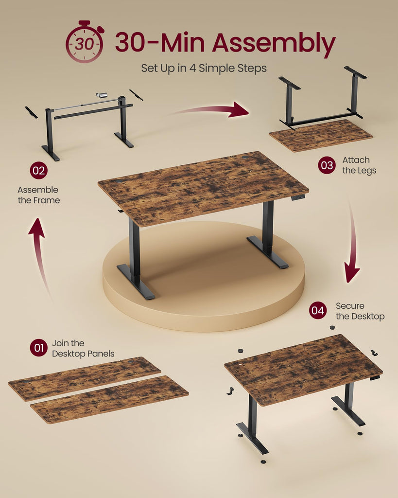 Standing Desk, 55x28 Inch Electric Adjustable Desk, 30-Min Assembly