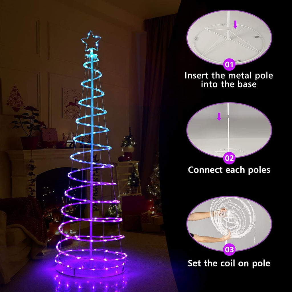 6 FT Spiral Christmas Tree, Outdoor Led Christmas Tree with 135 LED Lights, 10 Lighting Modes, Bluetooth APP Control