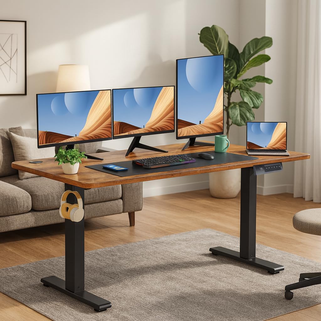 Dual Motor Electric Standing Desk Frame with Cable Management Tray, Wheels & Hooks, Heavy Duty Stand Up Desk Legs