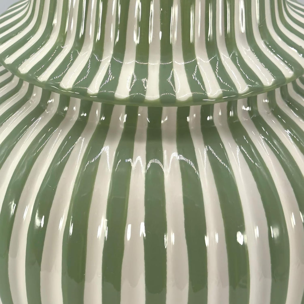 18" Green Candy Stripe Ginger Jar w/Lid - Christmas Holiday Decor Home Decor Living Room Party Decorations