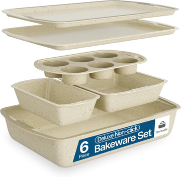 Bakken Swiss - Bakeware Set - 6 Piece - Stackable, Deluxe, Non-Stick Pans for Professional and Home Cooking - Carbon