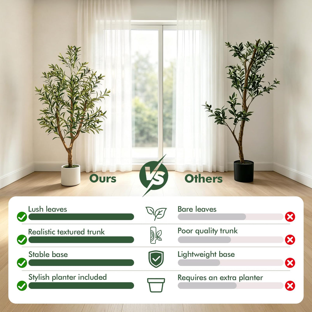 Olive Trees Artificial Indoor: 5FT Faux Olive Tree with White Tall Planter & Moss, Large Fake Plants with Natural