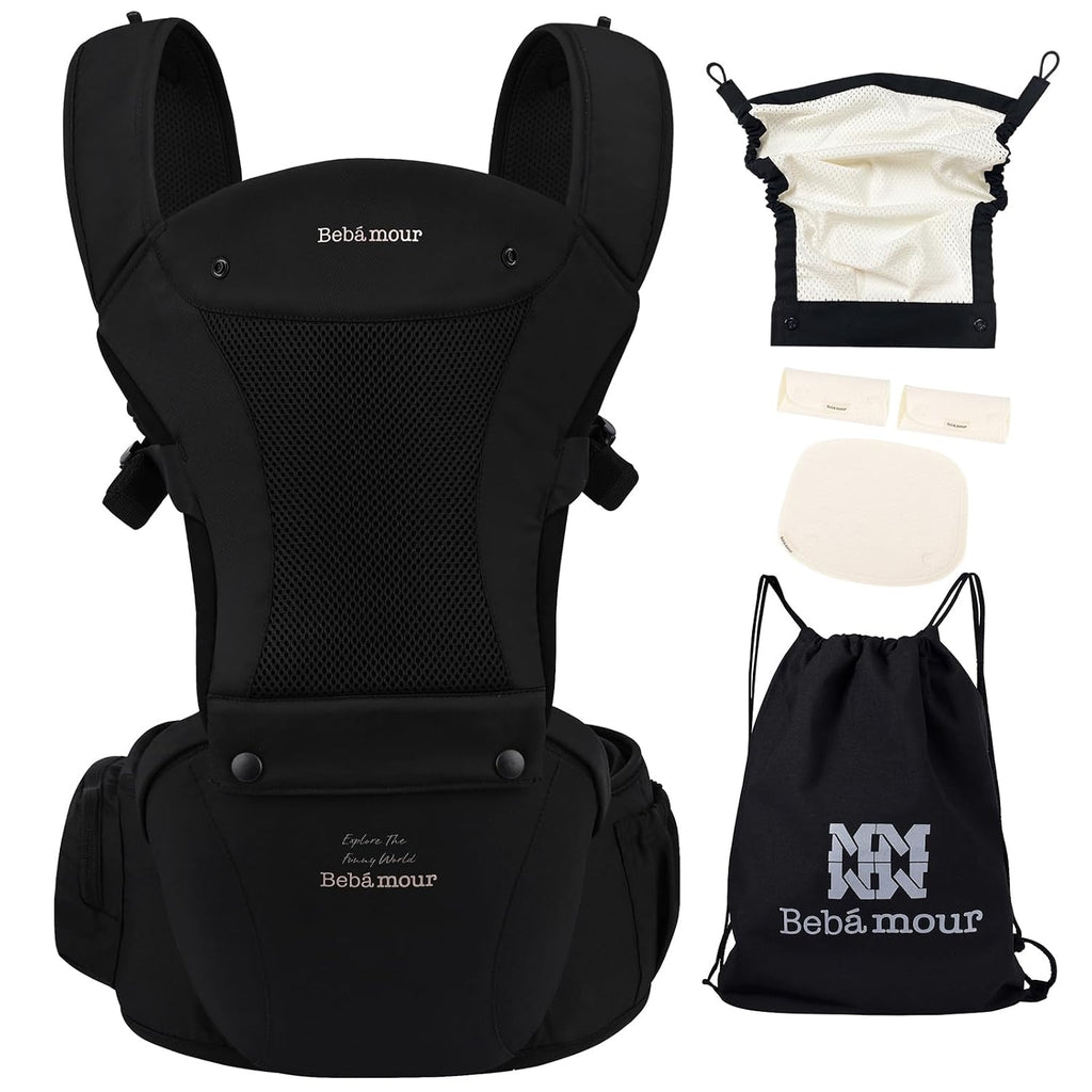 Baby Carrier with Hip Seat,All-Position Breathable Mesh Hip Seat & Carrier 0-36Months with Head Hood, 3 PCS Cotton