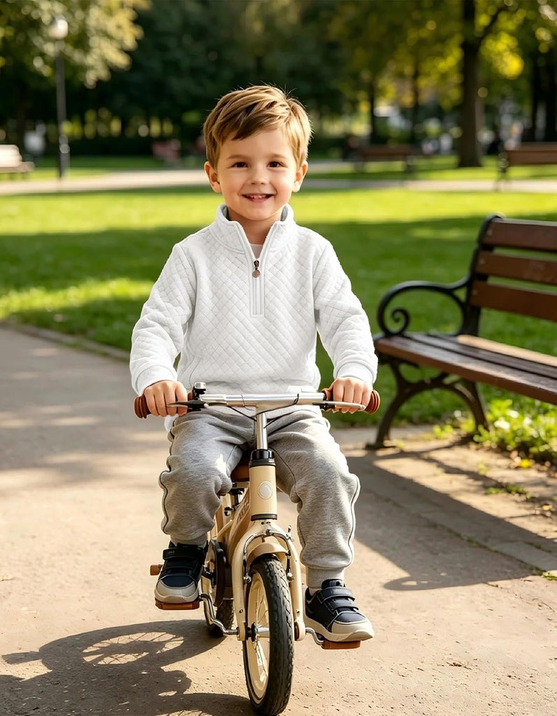Toddler Boys Quarter Zip Quilted Sweatshirts Baby Kids High Neck Long Sleeve Pullover Shirt Clothes