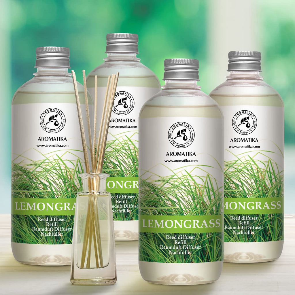 Lemongrass Diffuser Refill 68 Fl Oz (4x17Fl Oz) - Fresh & Long Lasting Fragrance - Refill Bottle with Natural