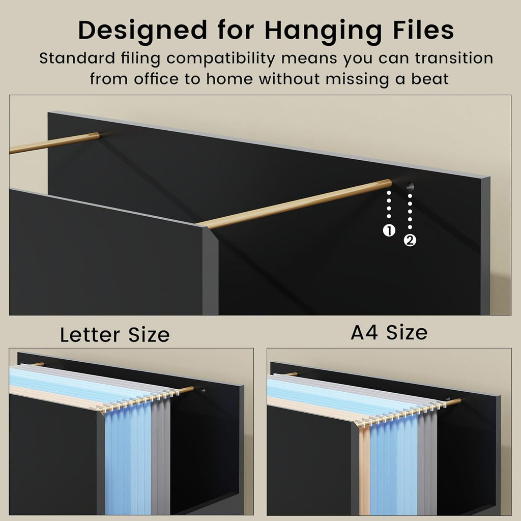 60" Lateral File Cabinet with 3 Dawers, Open Shelves | File Cabinets for A4 / Letter Documents, Wide Credenza w/