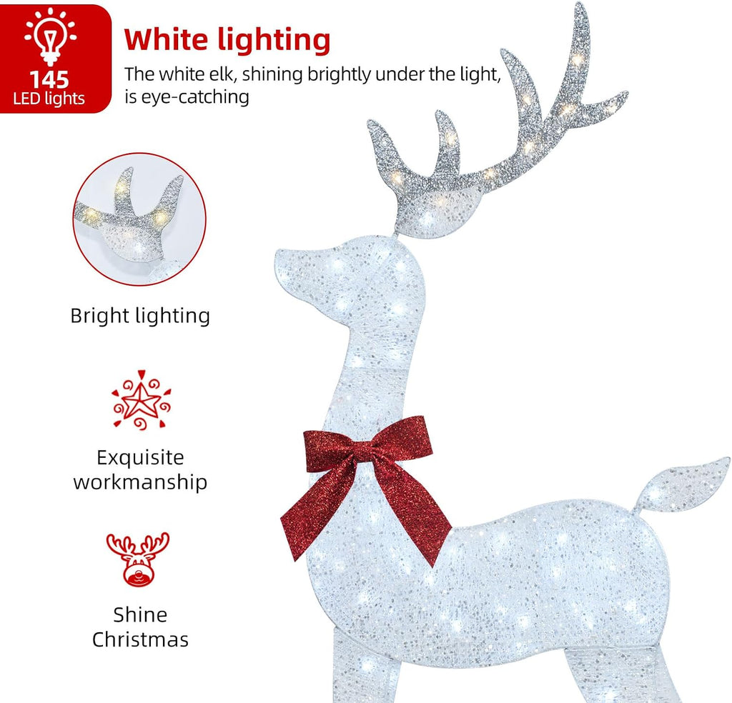 4 FT Christmas Decorations Outdoor Lighted Reindeer - 3-Piece 2D Deer Family Set with 145 Warm White LED Lights